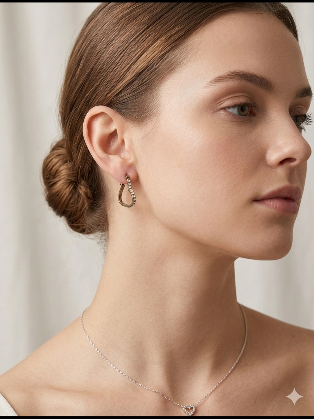 Gold Tone Crystal Hoop  Heart Shape Earrings - Women‎ Jewelry